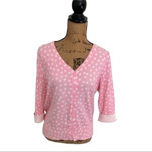 Womens pink & white polka dot ECI New York Cardigan